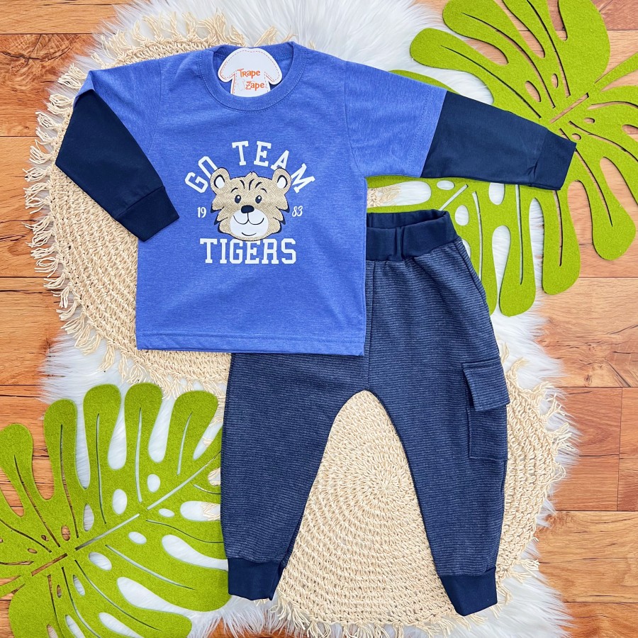 Conj. Blusa Manga Longa Go Team Tigers e Calça de Moletom - Azul Royal